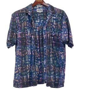 Vintage 80s Levis Blue batik short sleeve shirt size L diamond label rainbow